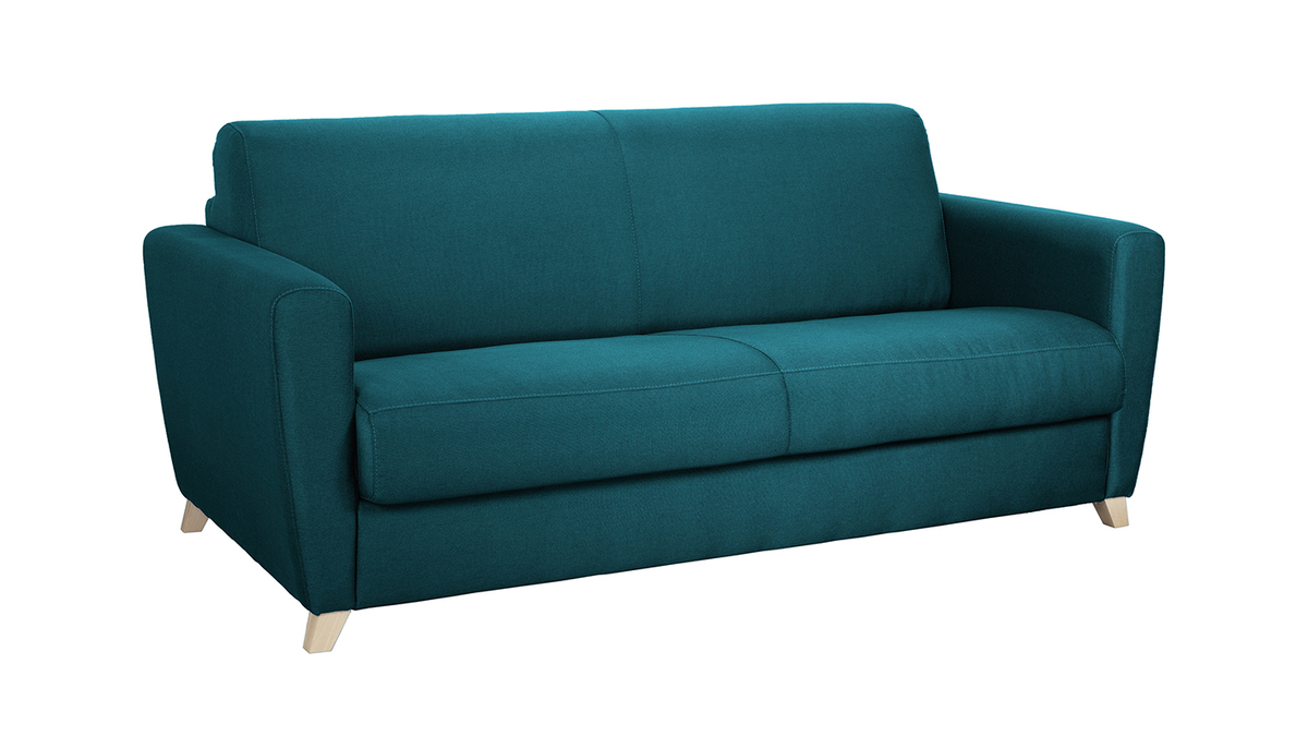 Sofa skandinavisch 3 Pltze blaugrn und Holz GRAHAM