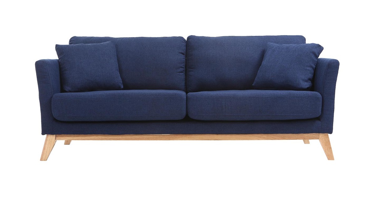 Sofa skandinavisch 3 Pltze Dunkelblau Holzbeine OSLO
