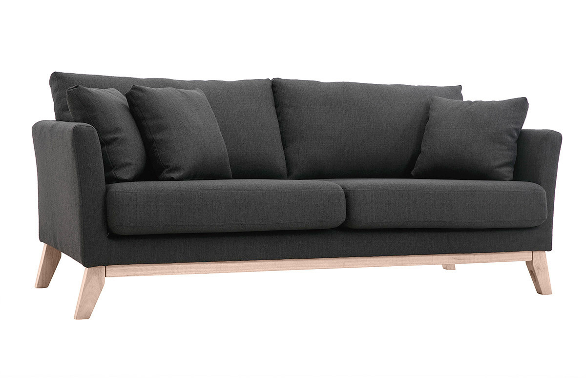 Sofa skandinavisch 3 Pltze Dunkelgrau Holzbeine OSLO