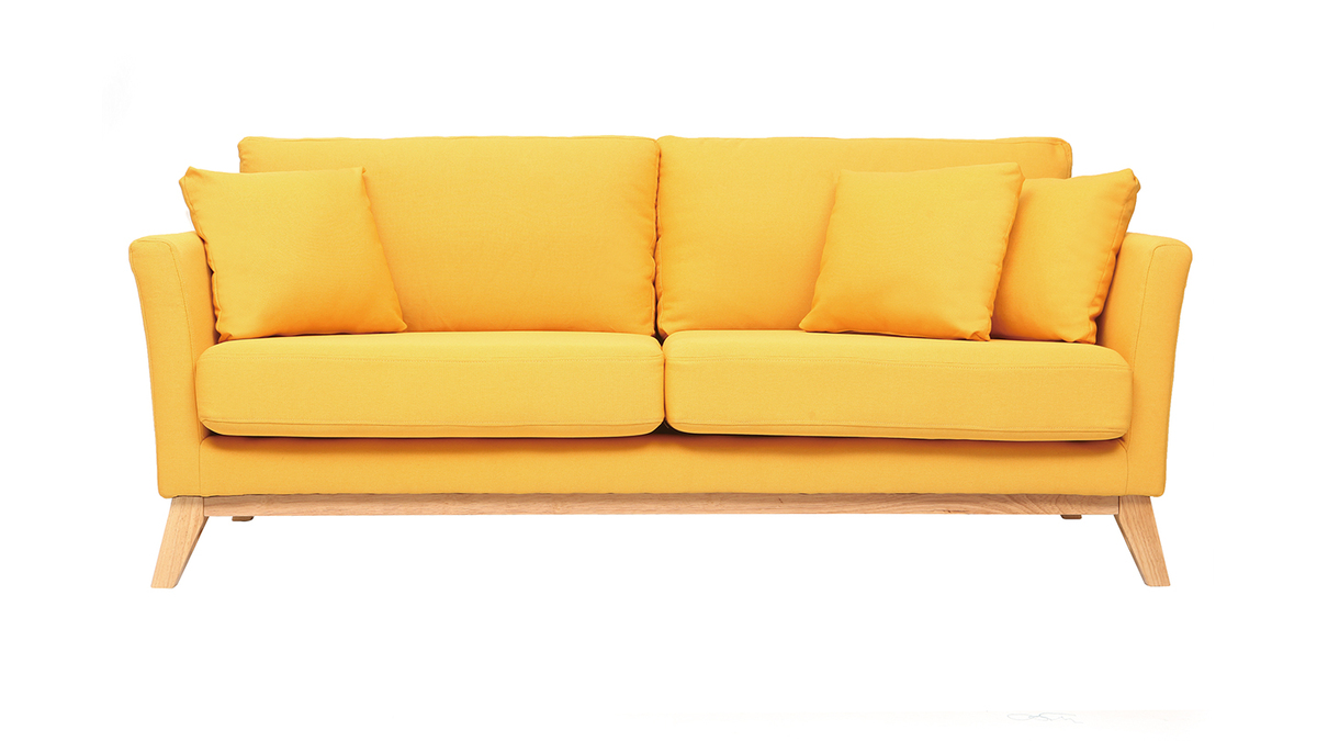 Sofa skandinavisch 3 Pltze Gelb Holzbeine OSLO