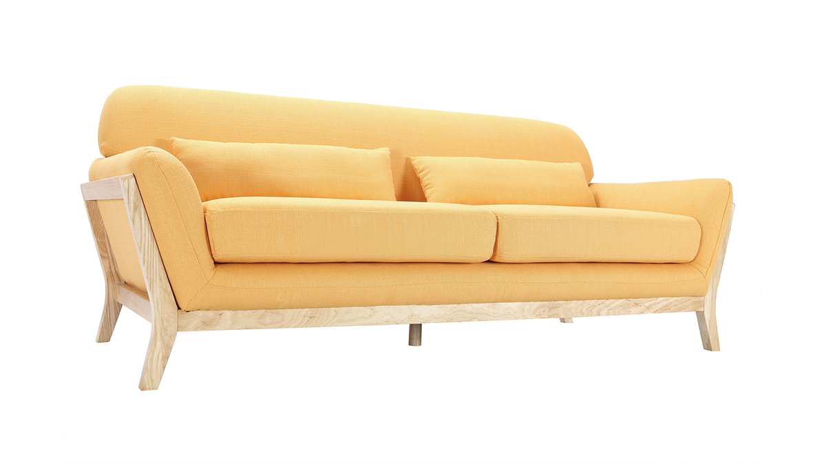Sofa skandinavisch 3 Pltze Gelb Holzbeine YOKO