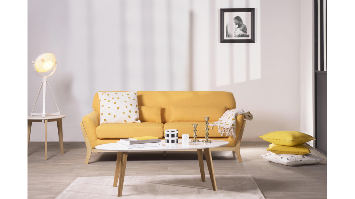 Sofa skandinavisch 3 Pltze Gelb Holzbeine YOKO