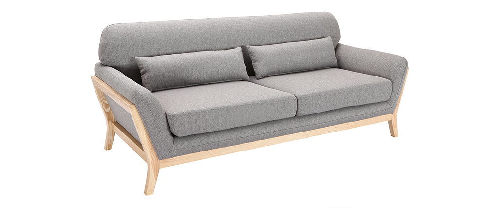 Sofa skandinavisch 3 Plätze Grau Holzbeine YOKO