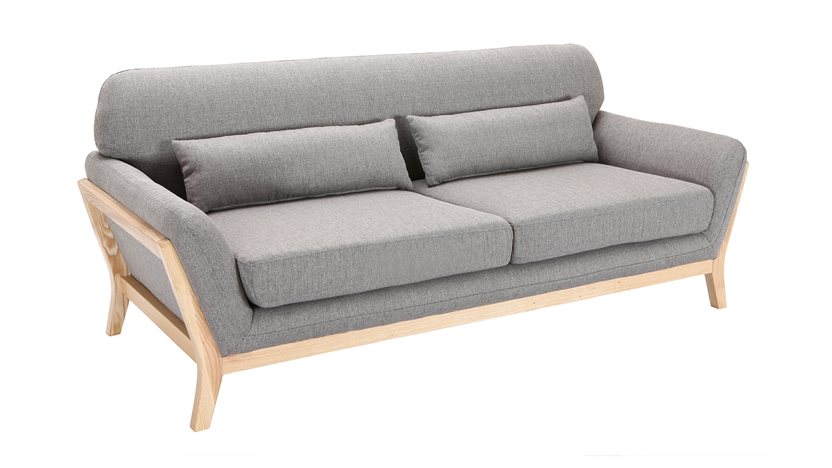 Sofa skandinavisch 3 Pltze Grau Holzbeine YOKO
