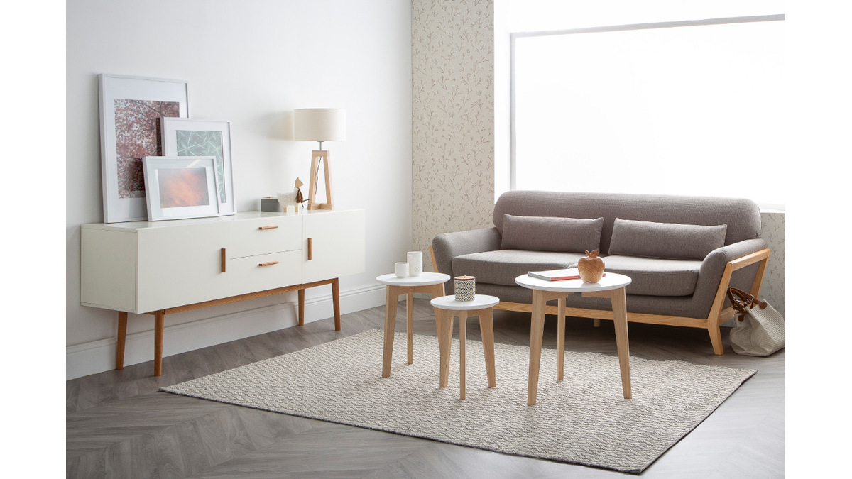 Sofa skandinavisch 3 Pltze Grau Holzbeine YOKO