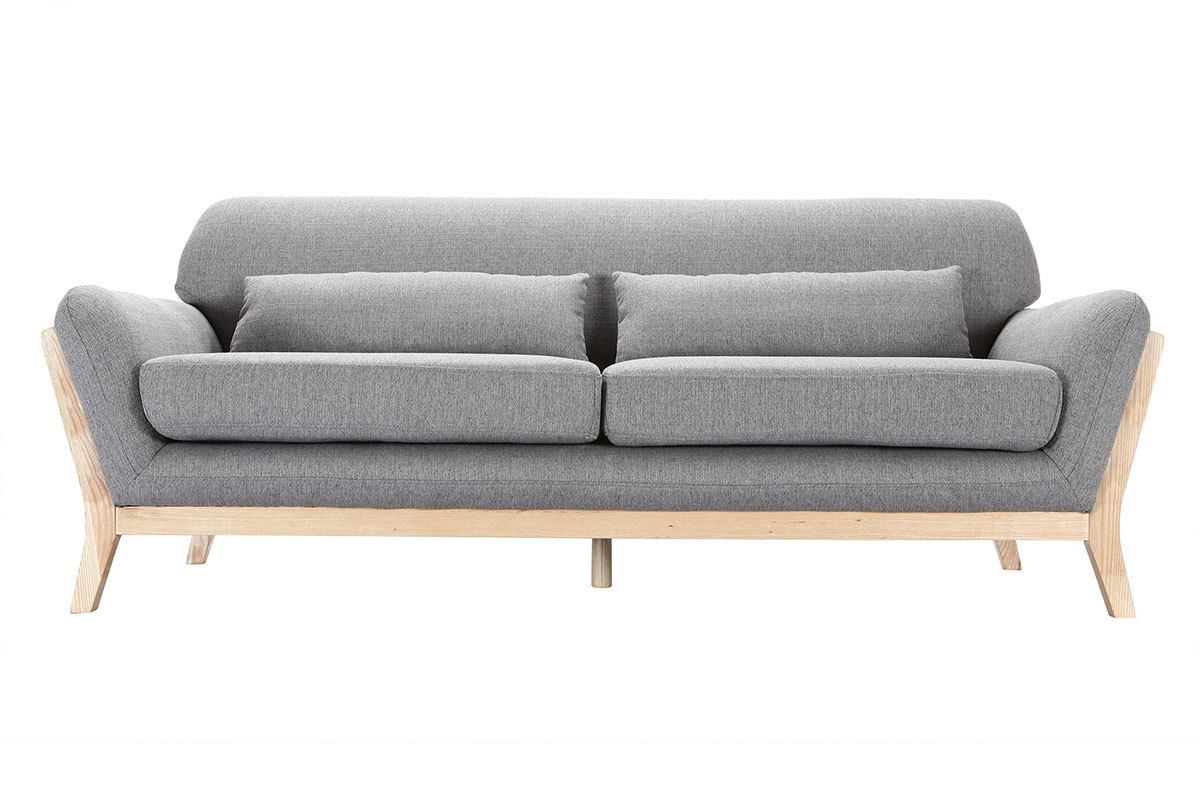 Sofa skandinavisch 3 Pltze Grau Holzbeine YOKO