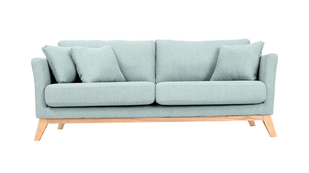 Sofa skandinavisch 3 Pltze Hellblau Holzbeine OSLO