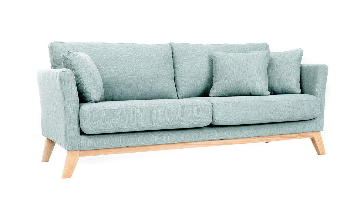 Sofa skandinavisch 3 Pltze Hellblau Holzbeine OSLO