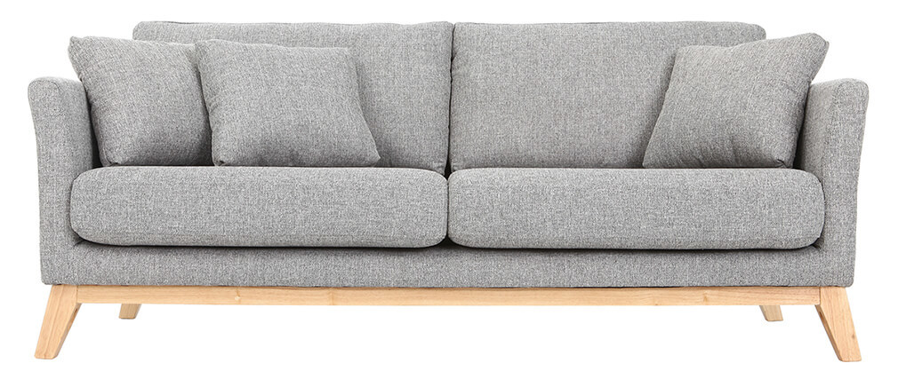 Sofa skandinavisch 3 Plätze Hellgrau Holzbeine OSLO - Miliboo