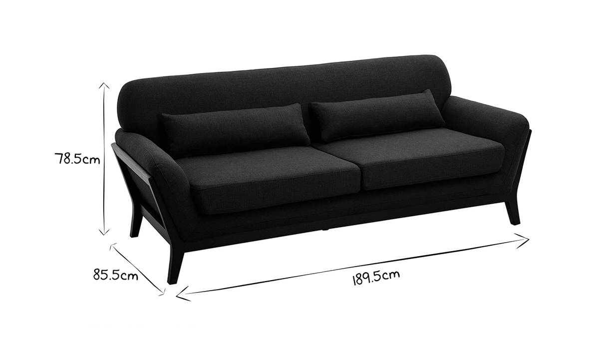 Sofa skandinavisch 3 Pltze Holzbeine dunkelgrauer Stoff YOKO