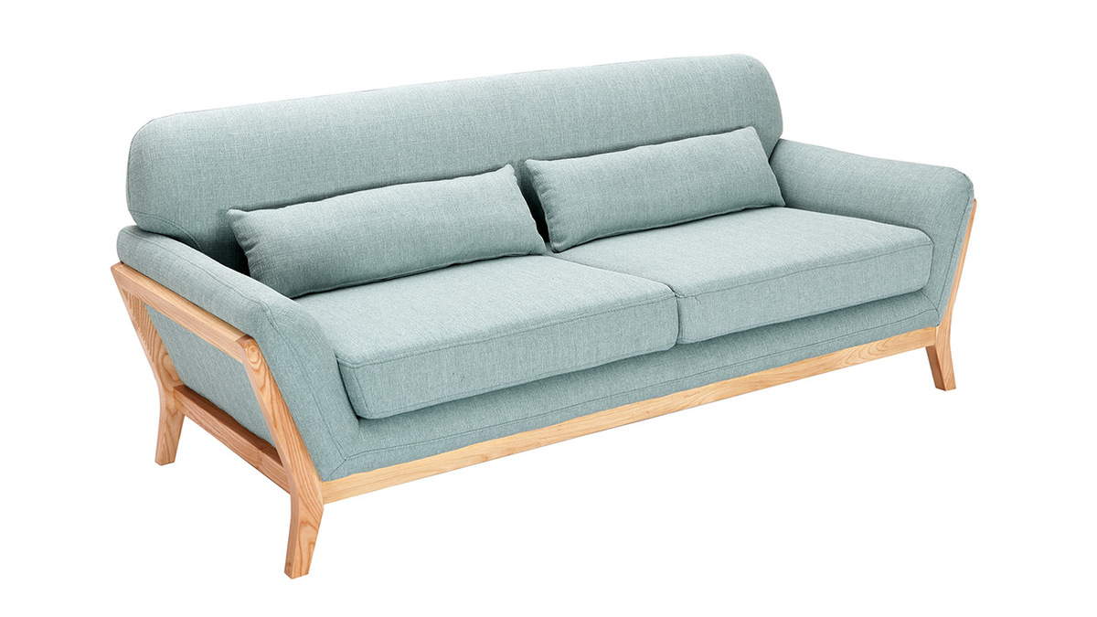 Sofa skandinavisch 3 Pltze Lagunenblau Holzbeine YOKO