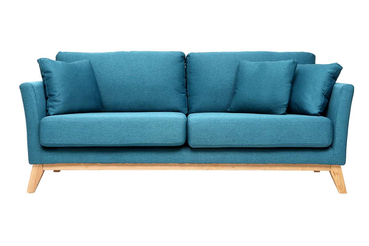 Sofa skandinavisch 3 Pltze Miliboo-Blau Holzbeine OSLO