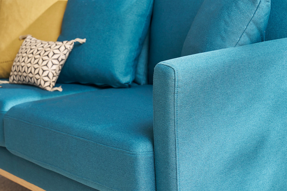 Sofa skandinavisch 3 Pltze Miliboo-Blau Holzbeine OSLO