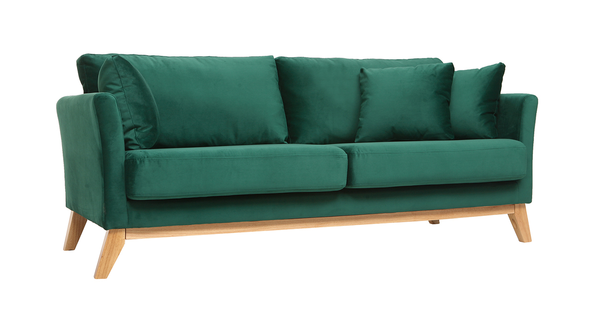 Sofa skandinavisch 3 Plätze Samt midnight green Holzbeine OSLO