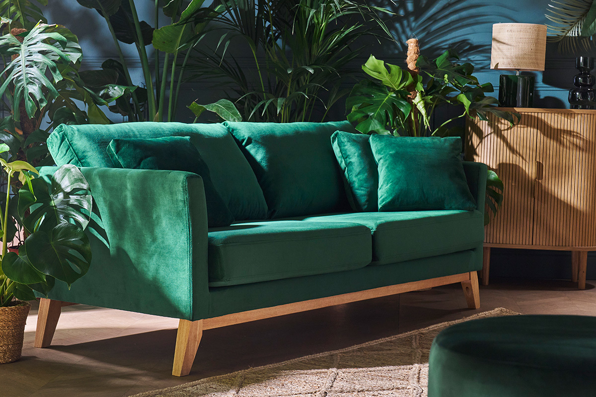 Sofa skandinavisch 3 Pltze Samt midnight green Holzbeine OSLO