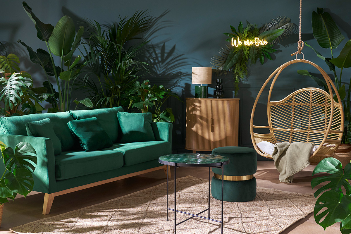 Sofa skandinavisch 3 Pltze Samt midnight green Holzbeine OSLO