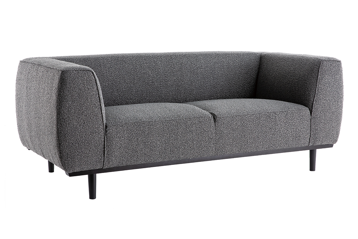 Sofa skandinavisch anthrazitgrauer Boucl-Stoff schwarz Fe 2/3-Sitzer MORRIS