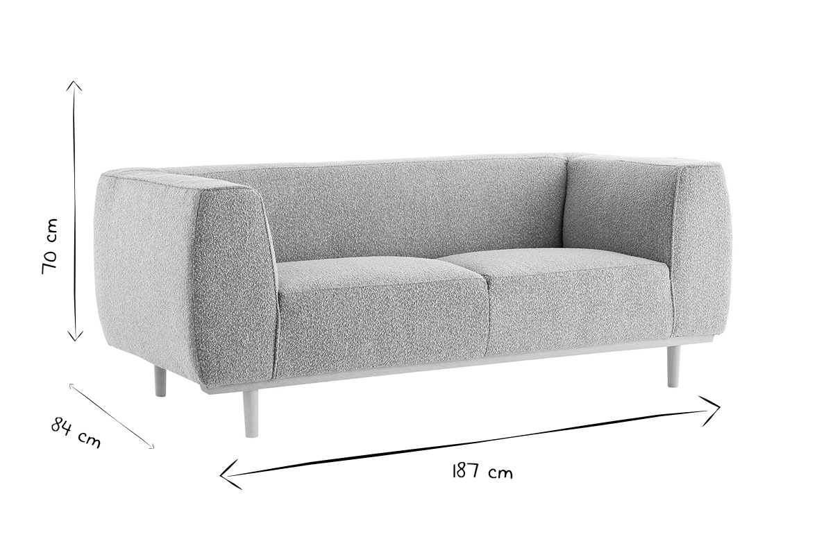 Sofa skandinavisch anthrazitgrauer Boucl-Stoff schwarz Fe 2/3-Sitzer MORRIS