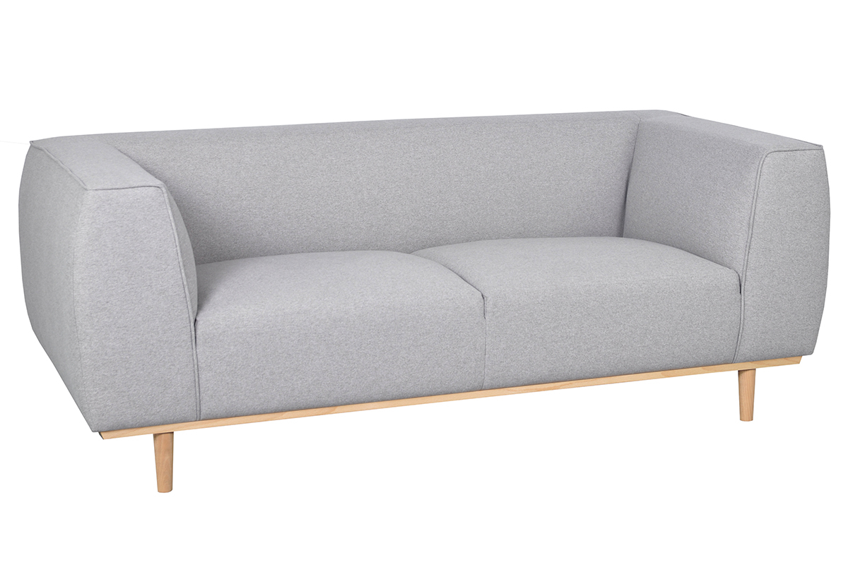 Sofa skandinavisch grau-melierter Stoff und Holz 2-3 Sitzer MORRIS