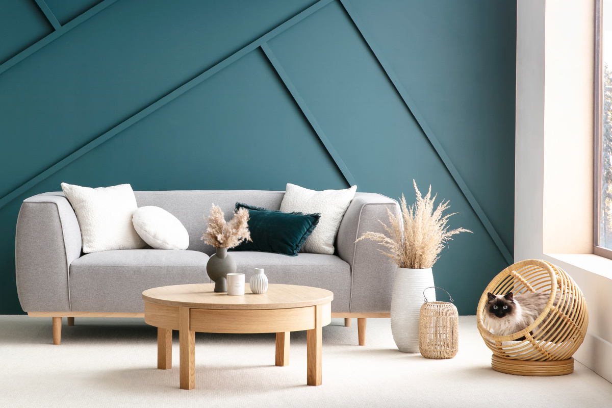Sofa skandinavisch grau-melierter Stoff und Holz 2-3 Sitzer MORRIS