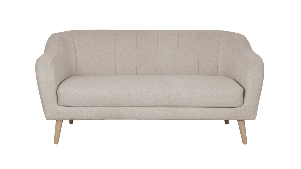 Sofa skandinavisch naturbeige Stoff und Holz 2 Sitzer ISIS