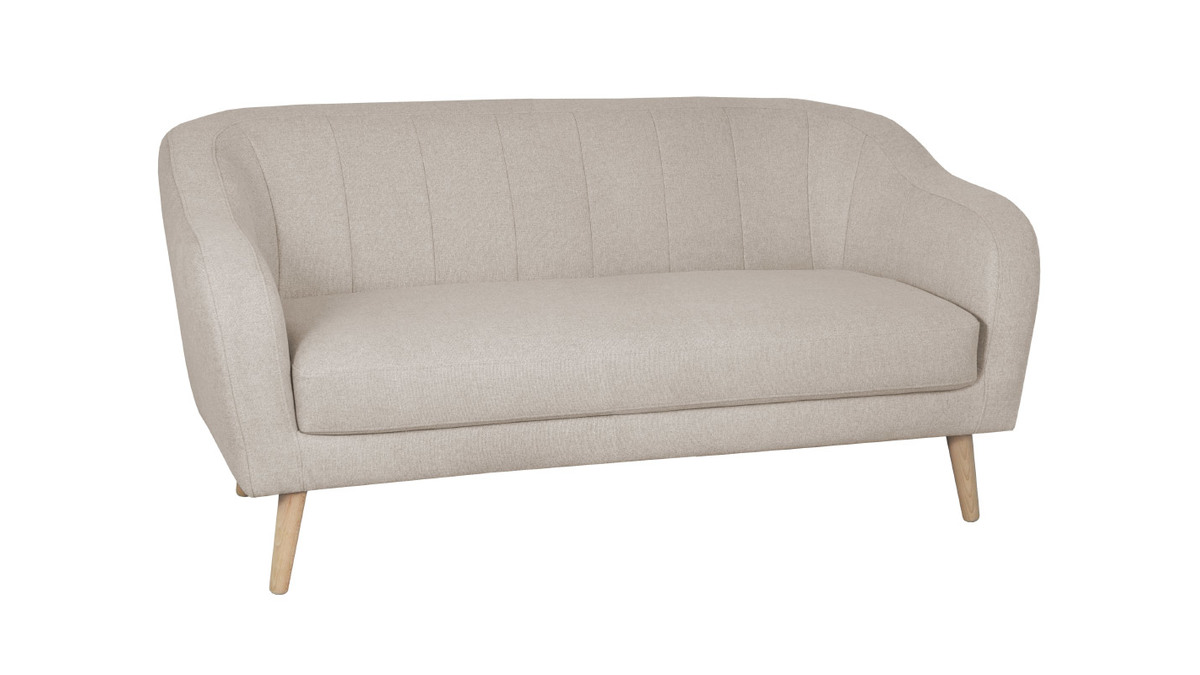 Sofa skandinavisch naturbeige Stoff und Holz 2 Sitzer ISIS