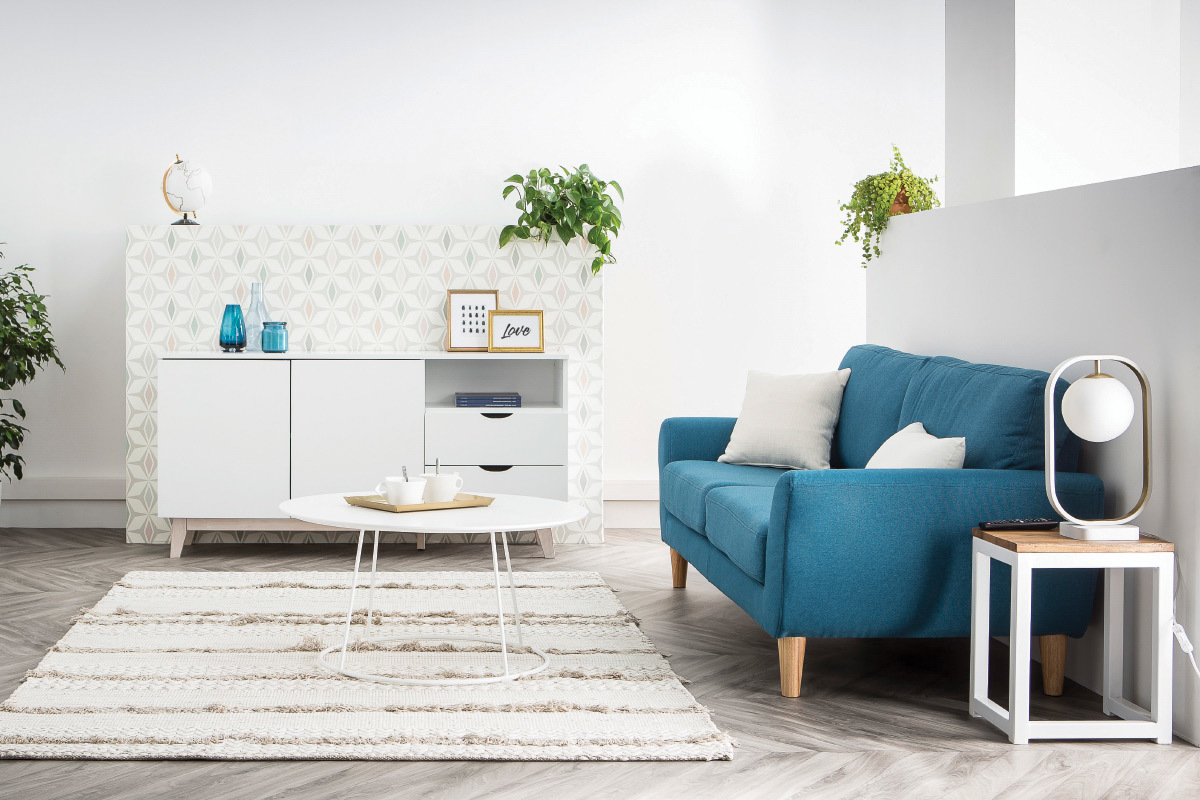Sofa Skandinavisch Stoff Blaugrn 3-Sitzer ALICE