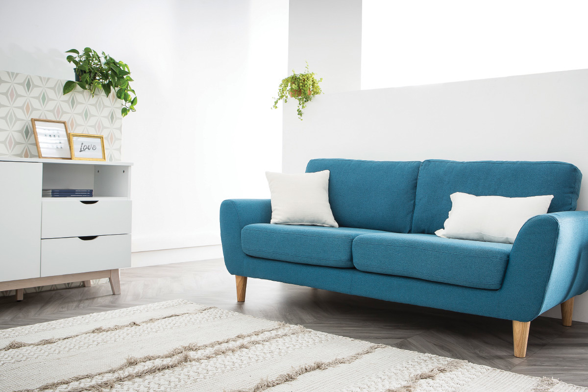 Sofa Skandinavisch Stoff Blaugrn 3-Sitzer ALICE