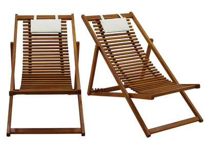 Sonnenliege aus Massivholz mit weißem Stoffkissen (2er-Set) MOONA