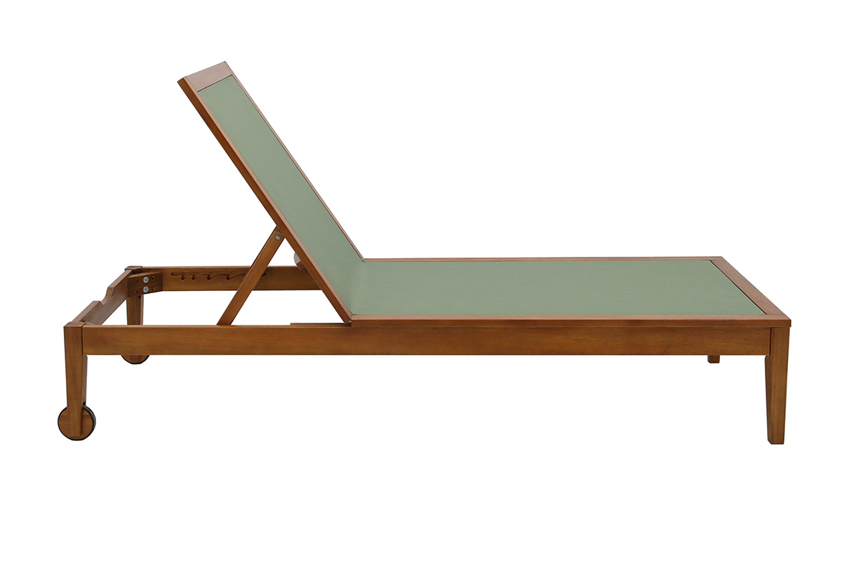 Massivholz-Liegestuhl mit Kaki-Stoff, Seitenansicht, R�ckenlehne geneigt.
