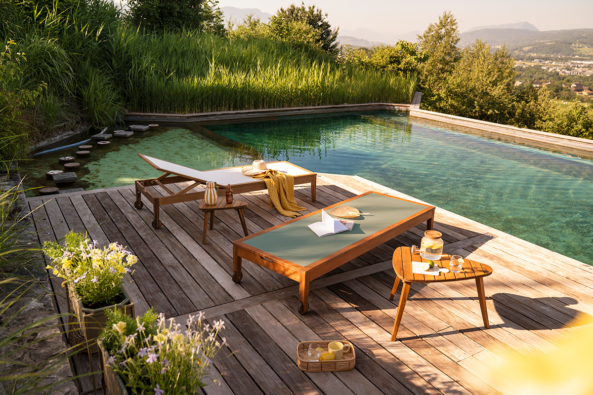 Sonnenliegen wei� und Massivholz (2er-Set) NAVEEN