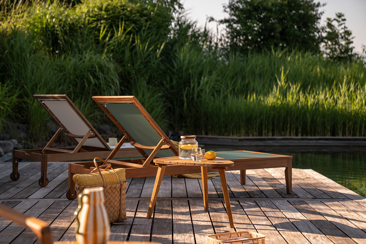 Sonnenliegen wei� und Massivholz (2er-Set) NAVEEN