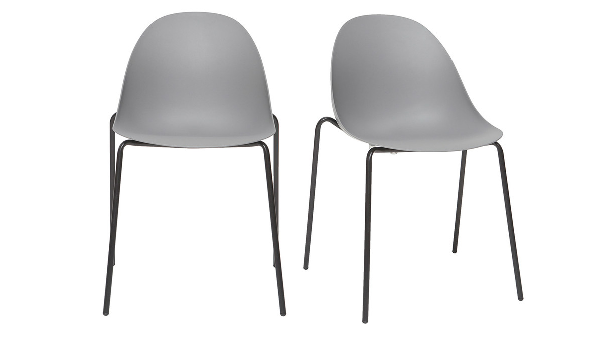 Stapelbare Design-Sthle mit grauen Metallbeinen (2er Satz) CONCHA