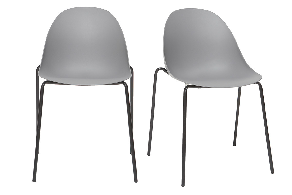 Stapelbare Design-Sthle mit grauen Metallbeinen (2er Satz) CONCHA