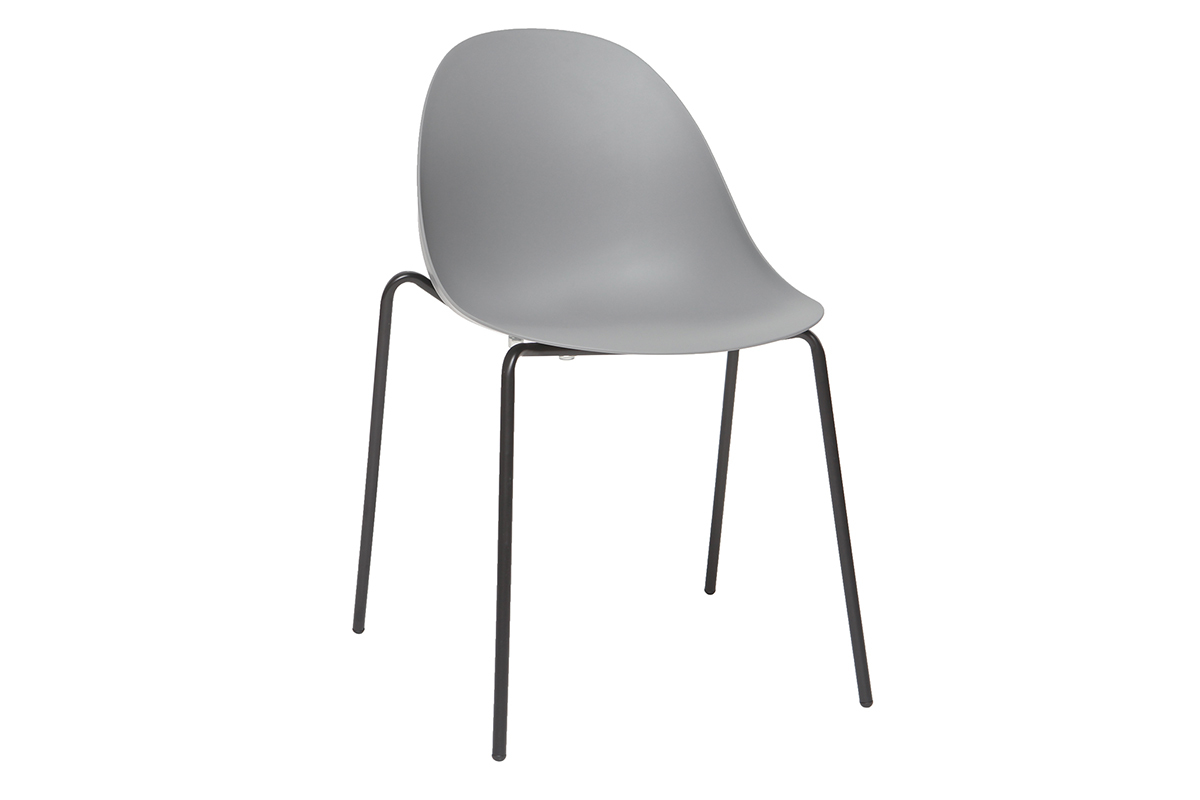 Stapelbare Design-Sthle mit grauen Metallbeinen (2er Satz) CONCHA