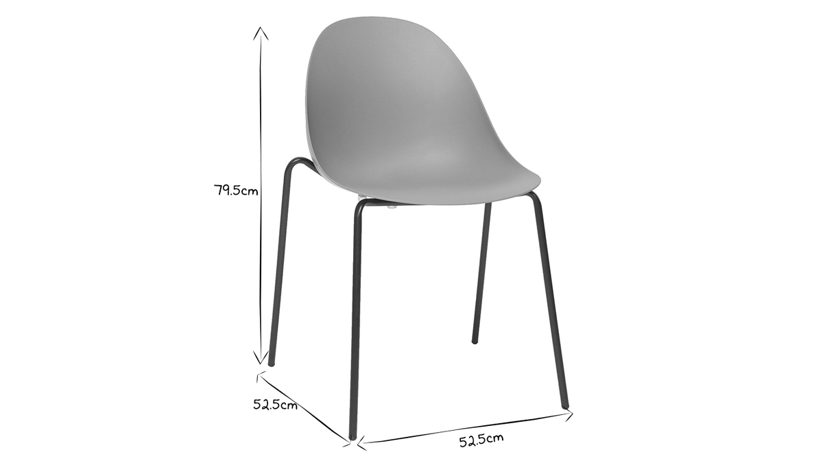 Stapelbare Design-Sthle mit grauen Metallbeinen (2er Satz) CONCHA