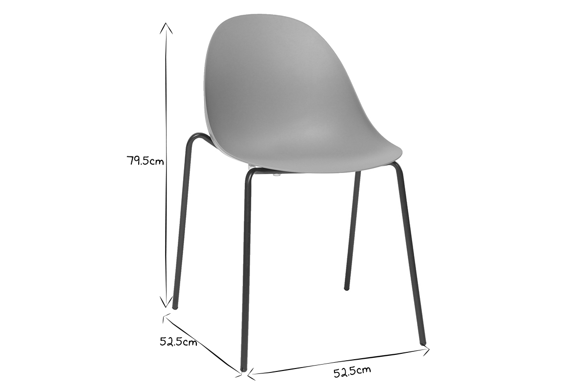 Stapelbare Design-Sthle mit grauen Metallbeinen (2er Satz) CONCHA