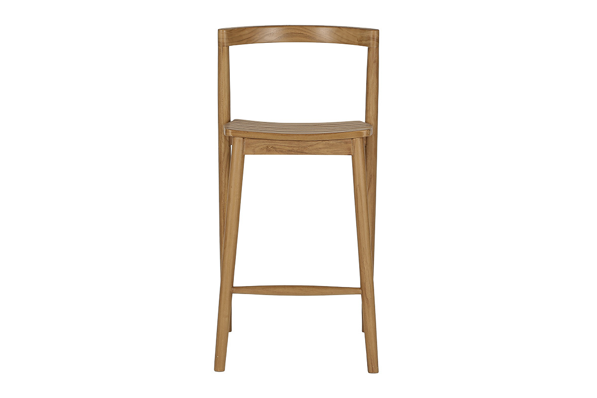 Gartenhocker aus massivem Teakholz, H70 cm, Vorderansicht, schlichtes, stapelbares Design.