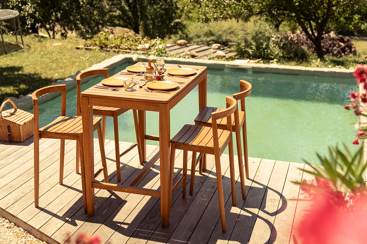 Stapelbare Gartenhocker aus massivem Teakholz H70 cm (Set mit 2) OMBAK
