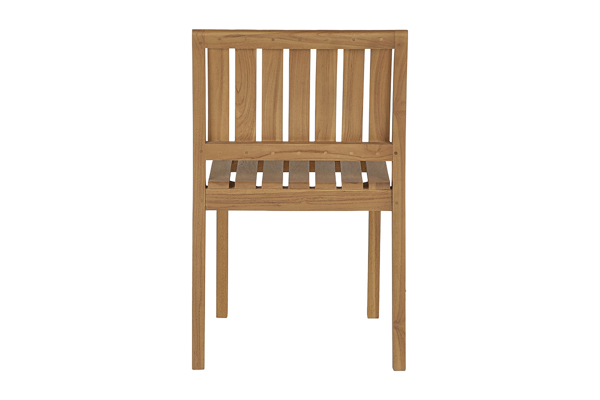 Gartenstuhl TECKA aus massivem Teakholz, R�ckansicht, stapelbar, Ma�e L50 x T53,5 x H80 cm.