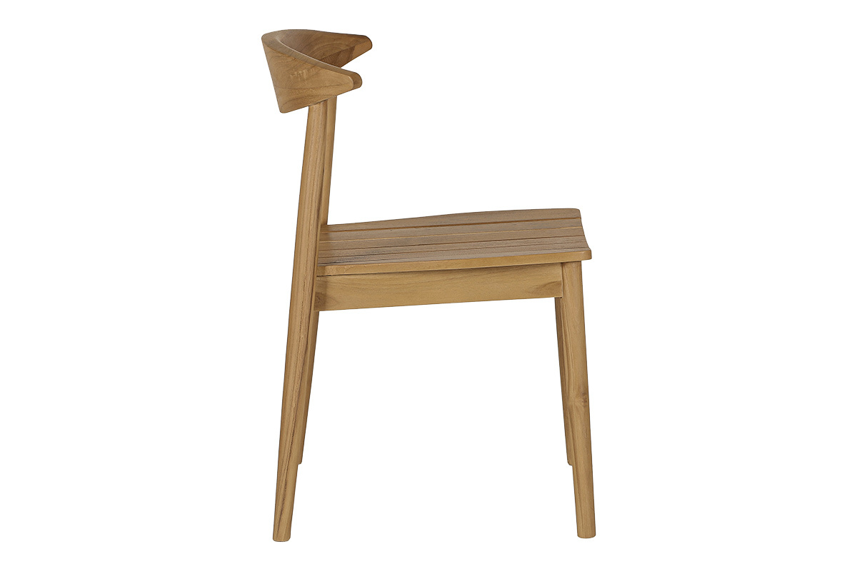 Gartenstuhl SAGARA aus massivem Teakholz, Seitenansicht, stapelbar und elegant.