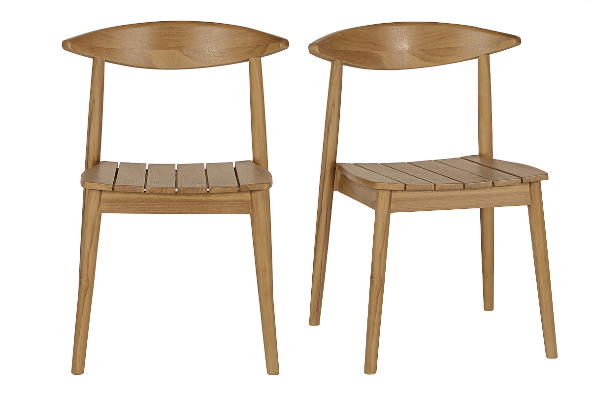Set aus 2 stapelbaren Gartenst�hlen aus massivem Teakholz, Vorderansicht.
