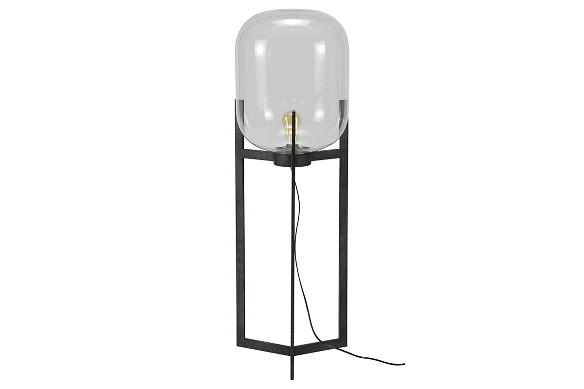 Stehleuchte aus Metall mit antik-silberner Oberf�che und Glaskugel HALCYON