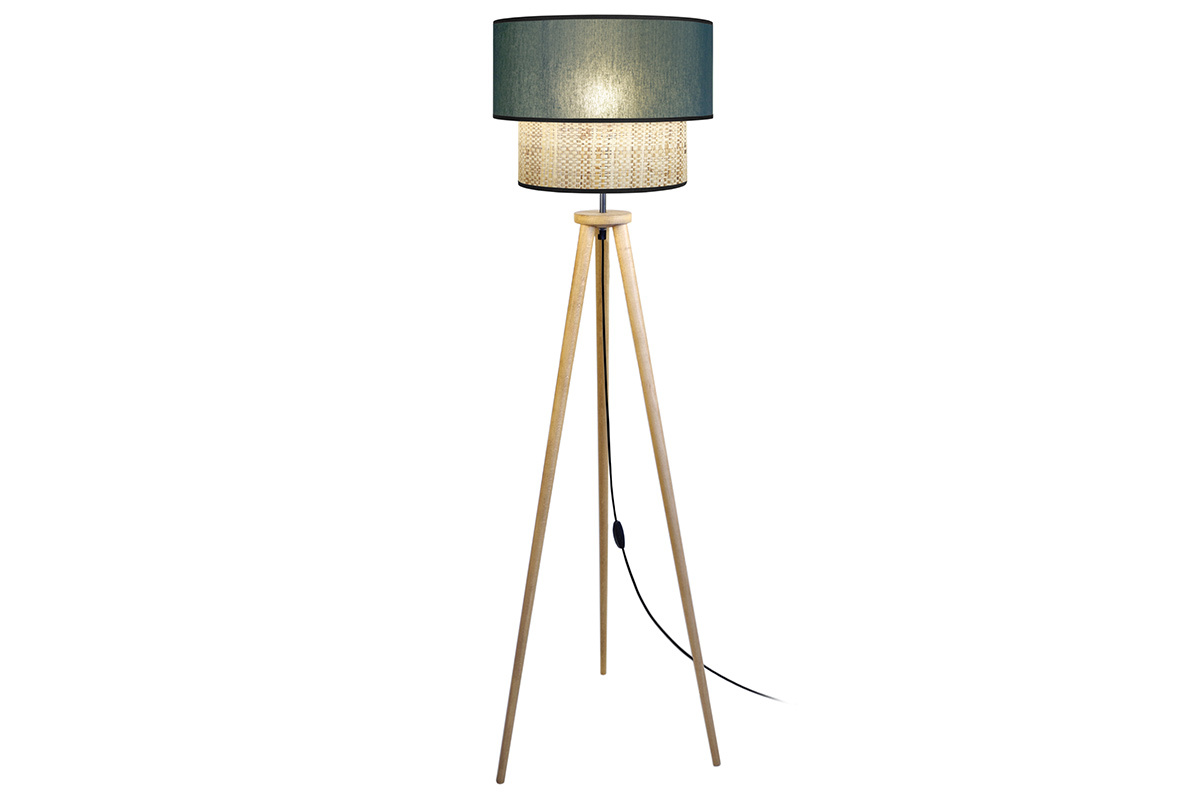 Stehleuchte Bimaterial Jute und graublaues Gewebe D40 cm CHILL