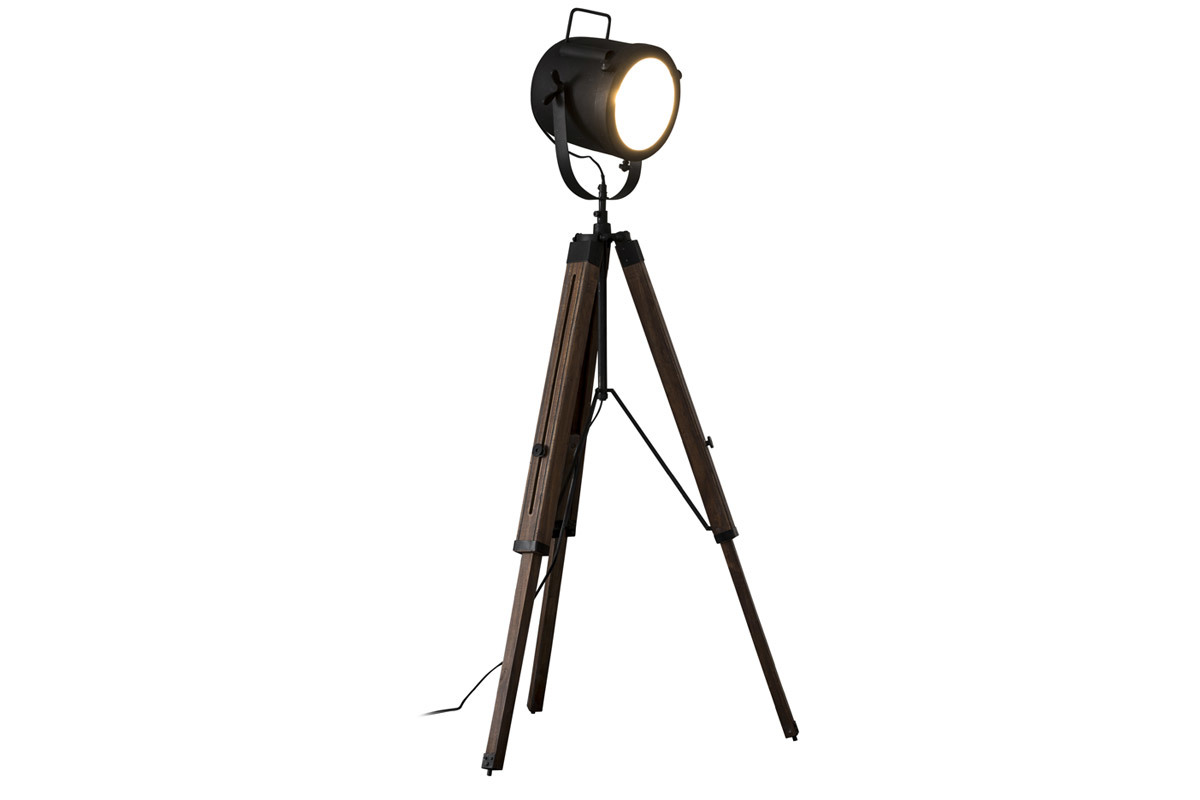 Stehleuchte Industrial Dreifu Holz und Metall Schwarz STUDIO