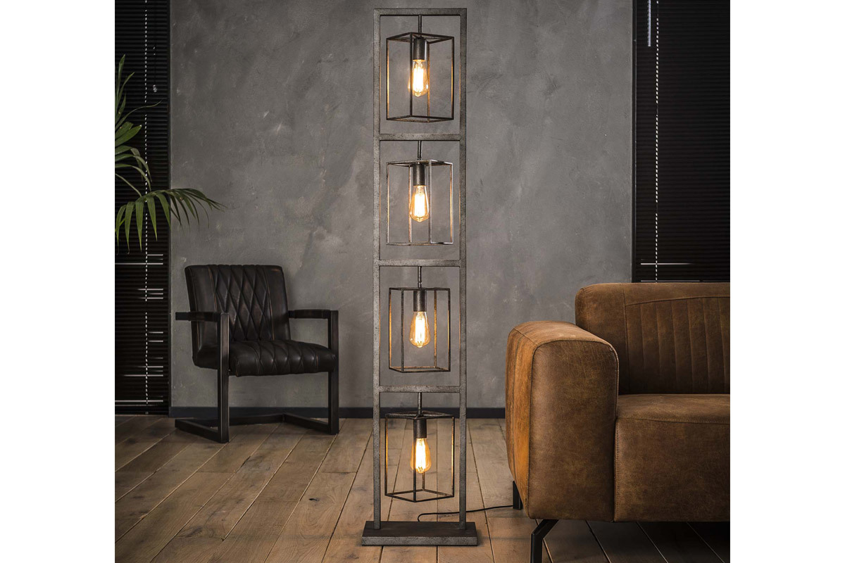 Stehleuchte Industriell aus Metall Antik 4 Lampen QUARTO