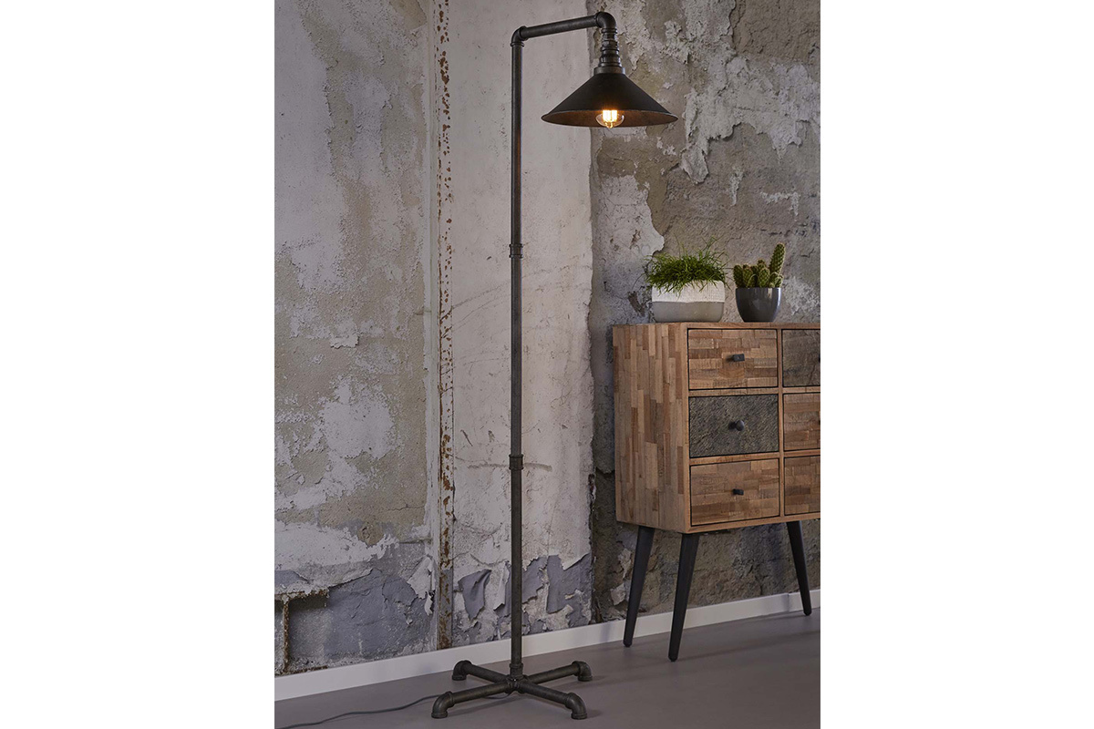 Stehleuchte industriell aus Metall Finish in Silber Vintage ELBOW