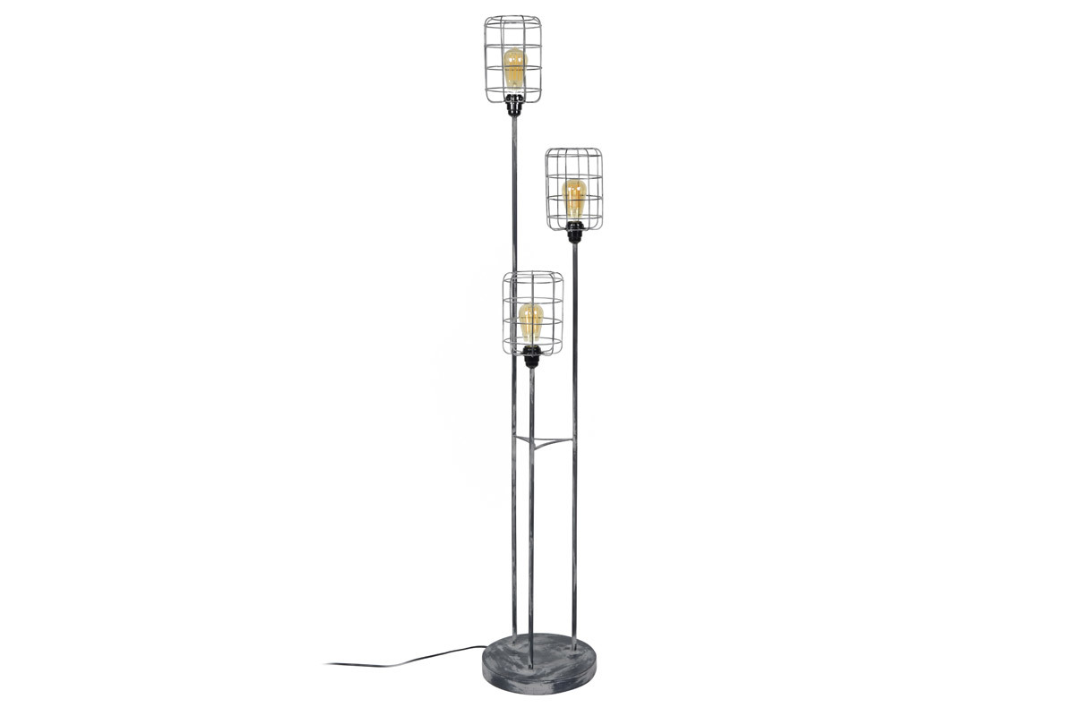 Stehleuchte Industriell aus Metall Grau Vintage 3 Lampen LOFT
