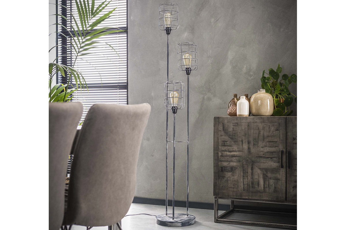 Stehleuchte Industriell aus Metall Grau Vintage 3 Lampen LOFT