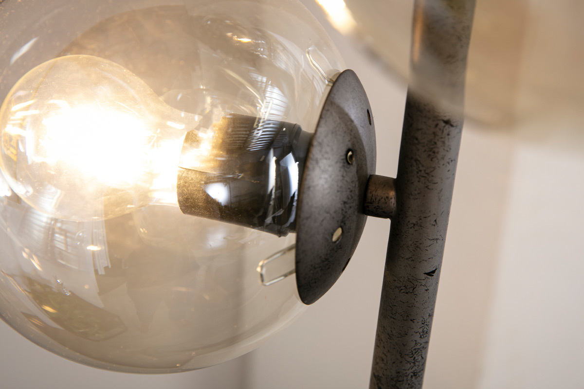 Stehleuchte industriell Glas und Metall Antiksilber Finish GLOB